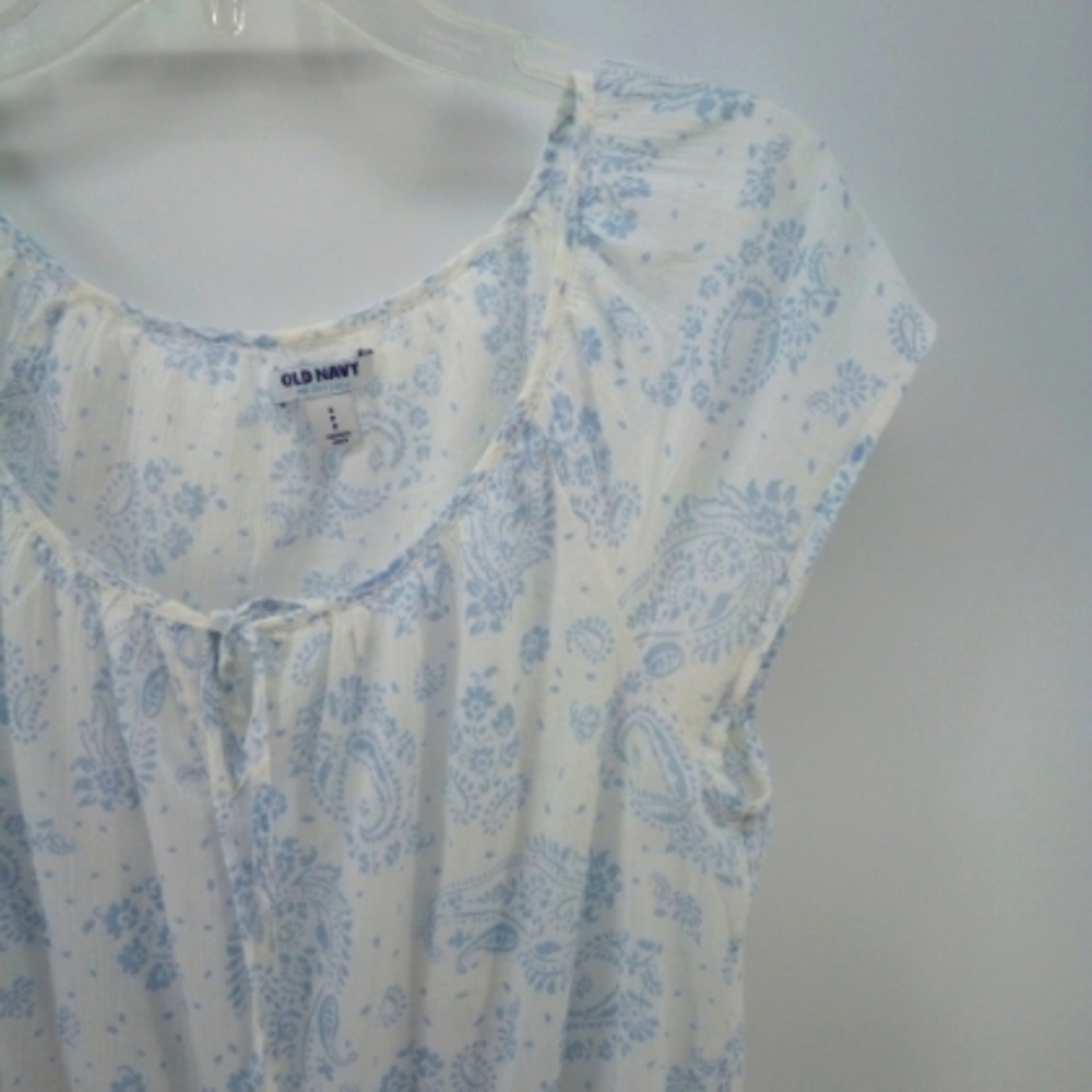 Old Navy Peasant Top Blue White Floral 100% Cotton S